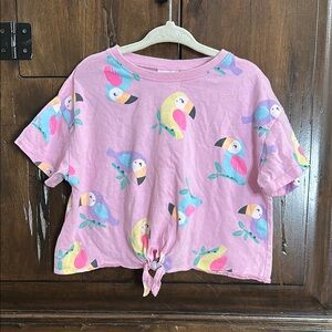 Zara Pink and Yellow Toucan Print Short Sleeve Tee